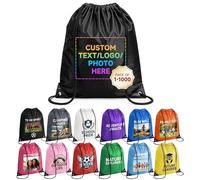 HooAMI Paquete de 1 a 1000 mochilas personalizadas con cordón, bolsas personalizadas a granel, artículos promocionales con logotipo de texto, saco deportivo para gimnasio