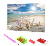 Hoobee DIY 5D Diamond Painting Kit Completo Estrella De Mar, Punto de Cruz Pintura Playa de Playa De Arena de Diamante Completo Bordado Cristal Diamante Decoración de la Pared Del Hogar 30x40 cm