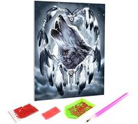 Hoobee DIY 5D Diamond Painting Kit Completo Lobo Atrapasueños, Punto De Cruz Pintura Luna Animal De Diamante Completo Bordado Cristal Diamante Decoración De La Pared Del Hogar 30x40 cm