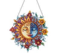 Hoobee Sol Diamond Painting Colgante,Luna Colgante Cuadro de Diamantes Ornaments con Cadena Hanging Decoración Ornaments Para Porche Ventana, Jardín, Balcón, Colgante de Pared 20x20 cm(Sol)