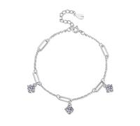 HOOBN Joyería de Mujer 1.5cttw Moissanite Bracelet Women 3Stone 5mm D Color Diamond Bracelets Adjustable Chain(1.5cttw Style A)
