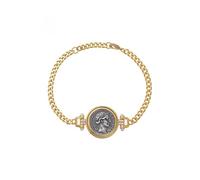 HOOBN Joyería de Mujer Pulsera de Moneda Antigua grabada con la Diosa Romana de la Buena Fortuna(Gold_17.5cm)
