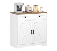 HOOBRO Aparador con 1 Cajón, Armario con Puerta y Encimera, Estante Ajustable, Vitrina para Vajilla, Estilo Rústico de Casa de Campo, para Cocina, Sala de Estar, Comedor, Blanco y Nogal EWH84CB01