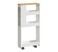 HOOBRO Carro Estrecho de 4 Niveles, 40 x 15 x 85,5 cm, con 4 Ruedas Giratorias Bloqueables, para Espacio Pequeño, Cocina, Baño, Sala de Estar, Blanco y Natural EWN84TC01