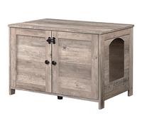 HOOBRO Casa para Gatos, Baño para Gatos con Dos Puertas y Estante Ajustable, Cajón de Arena, Amplia Entrada, Resistente Construcción, para Sala de Estar, Dormitorio, Entrada, Gris EBG03MW01G1