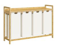 HOOBRO Cesto de Ropa Sucia de 4 Compartimentos, Clasificador de Ropa con Estante, Bolsas de Tela Oxford Desmontables de 4 x 43 L, Marco de Bambú, para Dormitorio, Baño y Salón, Natural EYL83XY01