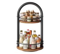 HOOBRO Especiero Giratorio 360°, Organizador para Especias de Cocina | Estante para Condimentos, Organizador de Cocina con Asa Curva y Barandilla, Cocina, Sala, Baño, Marrón Rústico y Negro