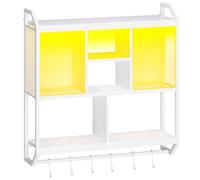 HOOBRO Estante Flotante Gaming, Estantería Vertical de 4 Niveles Montado en la Pared, con Tira de Luz LED, 6 Ganchos, para Sala de Juegos, Cocina, Cafetería, Bar, Blanco EWT70DBJ01