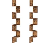 HOOBRO Estantería de Esquina de Pared, Juego de 2, Estantería Esquinera de 6 Niveles, en Zigzag, Ahorro de Espacio, para Sala de Estar, Dormitorio, Comedor, Marrón Rústico EBF27BJP201