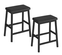 HOOBRO Juego de 2 Taburetes de Bar Acolchados de PU, Taburetes de Cocina con Reposapiés de 2 Alturas, Altura 61 cm, Duradero, Fácil Montaje, Negro EBB01MD01