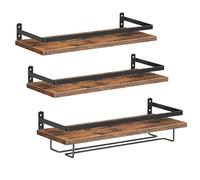 HOOBRO Juego de 3 Estantes para Vino Montado en la Pared, Estantes para Vino Flotantes, Porta Botellas de Vino Porta Vasos Altos, para Sala de Estar, Comedor, Cocina, Marrón Vintage y Negro EBF34BJ01