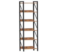 HOOBRO Librería de 6 Niveles, Biblioteca Esquinera de Estilo Industrial, Estantería de Exhibición, Marco de Metal para Sala de Estar, Dormitorio, Oficina, Cocina, Marrón Rústico y Negro EBF72SJ01