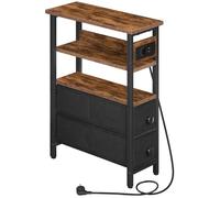 HOOBRO Mesa Auxiliar Estrecha con Estación de Carga, Mesita de Noche Delgada con Cajones de Tela, para Sala de Estar, Dormitorio, Espacios Pequeños, Marrón Rústico y Negro EBF132CBZ01