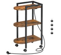 HOOBRO Mesa Auxiliar Estrecha con Estación de Carga, Mesita de Noche Móvil de 3 Niveles con Ruedas, Mesa Lateral con Enchufe, Pies Ajustables, Dormitorio, Salón, Marrón Rústico y Negro EBF365CBZ01