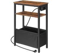 HOOBRO Mesa Auxiliar Estrecha, Mesita de Noche con Estación de Carga, para Espacios Pequeños, con Enchufe y Puerto USB, con Estante, para Dormitorio, Sala de Estar, Marrón Rústico y Negro EBF125CBZ01