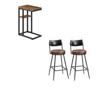 HOOBRO Mesa Auxiliar Plegable en Forma de C, Mesa de Café de Estilo Industrial con Estante de Almacenamiento para Salón, Taburetes de Bar, Juego de 2, Sillas de Bar, Taburetes de Cocina EBF29SF01-EBC1
