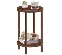 HOOBRO Mesa Auxiliar Redonda de Bambú, Mesa Lateral de 2 Niveles, Mesita de Noche con Borde Elevado, para Espacios Pequeños, Salón, Dormitorio, Pasillo, Entrada, Marrón Rojizo Oscuro EMA156BZ01