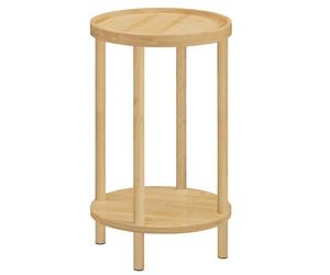 HOOBRO Mesa Auxiliar Redonda de Bambú, Mesa Lateral de 2 Niveles, Mesita de Noche con Borde Elevado, para Espacios Pequeños, Salón, Dormitorio, Pasillo, Entrada, Natural EYL156BZ01