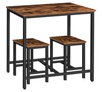 HOOBRO Mesa Cocina Pequeña, Mesa Alta Cocina con Taburetes, Estilo Industrial, Ahorro Espacio, para Espacio Pequeño, Rincón Desayuno, Sala Estar y Fiesta, Marrón Rústico y Negro EBF75CZ01G1