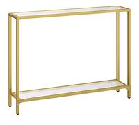 HOOBRO Mesa de Consola, Mesa de Entrada, 100 cm Mesa de Sofá con Cristal Templado, Aparador de Cristal, Mesa de Exposición, salón, Entrada, Pasillo, Dorado Métalico y Transparente EGD04XG01
