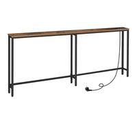 HOOBRO Mesa de Consola Estrecha con Toma de Corriente y Puerto USB, Mesa de Entrada con Estación de Carga, Mesa de Sofá, Mesa Auxiliar, para Entrada, Pasillo, Marrón Rústico y Negro EBF205CXG01