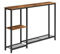 HOOBRO Mesa de Consola Estrecha, Mesa de Pasillo con Estante, Aparador, Estantería de Estilo Industrial con Marco Metálico, Entrada, Vestíbulo, detrás del Sofá, Marrón Rústico y Negro EBF86XG01