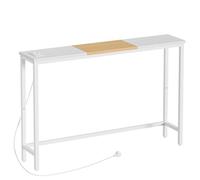HOOBRO Mesa de Entrada, Consola Estrecha, Mesa Estrecha para Detrás del Sofá, Mesa de Entrada con Base de Carga con Enchufes y Puertos USB, para Entrada, Blanco y Natural EWN114CXG01