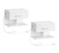 HOOBRO Mesilla de Noche Suspendida, Juego de 2 Mesas, Mesilla sobre Pared con Base de Carga y Cajón, Moderna Mesita Auxiliar, 1 Enchufe Estándar y 2 Puertos USB, Blanco EWT127CBZP201