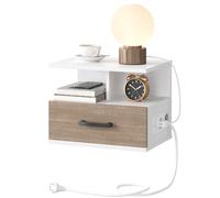 HOOBRO Mesilla de Noche Suspendida, Mesilla sobre Pared con Base de Carga y Cajón, Moderna Mesita Auxiliar, 1 Enchufe Estándar y 2 Puertos USB, 2 Modos de Montaje, Blanco y Gris EWG127CBZ01