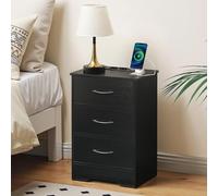 HOOBRO Mesita de Noche con Toma de Corriente, 3 Cajones de Tela no Tejida, Mesa Auxiliar para Sofá, Mesa Estrecha, para Dormitorio, 2 Tomas AC, 1 USB-A, 1 Type-C, para Salón, Negro EBK193CBZ01