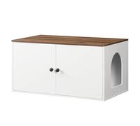 HOOBRO Mueble Arenero para Gatos, Caja de Arena Oculta con Entrada Lateral, Casa Interior para Mascotas, Mesa Auxiliar, para Sala de Estar, Dormitorio, Pasillo, Blanco y Nogal EWH40MW01