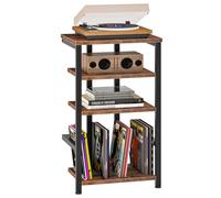 HOOBRO Mueble para Tocadiscos Estilo Vintage de Cuatro Niveles, Mueble Hi-Fi para Vinilos y Equipos de Audio, Altura de 39 x 28 x 76 cm, para Salón, Dormitorio, Marrón Vintage y Negro EBF42CJ01