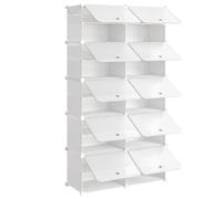 HOOBRO Mueble Zapatero, 10 Compartimentos, Modular Zapatero, Estantería de Plástico, con Puerta, Compartimento 40 x 30 x 30 cm, para Salón, Pasillo, Entrada, Dormitorio, Blanco EWT210SC01