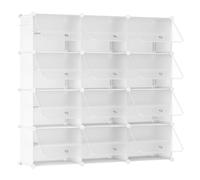 HOOBRO Mueble Zapatero, 12 Compartimentos, Modular Zapatero, Estantería de Plástico, con Puerta, Compartimento 40 x 30 x 30 cm, para Salón, Pasillo, Entrada, Dormitorio, Blanco EWW38SC01