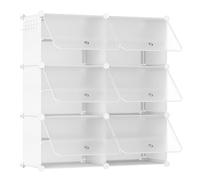 HOOBRO Mueble Zapatero, 6 Compartimentos, Modular Zapatero, Estantería de Plástico, con Puerta, Compartimento 40 x 30 x 30 cm, para Salón, Pasillo, Entrada, Blanco y Transparente EWW26SC01