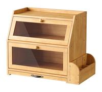 HOOBRO Panera de Bambú con 2 Compartimentos, Tabla de Cortar y Cubertero, Panera con Puertas Acrílicas Transparentes, para Cocina y Comedor, Bambú Natural EYL23MB01