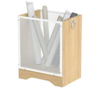 HOOBRO Papelera Moderno de Malla Metálica y Estructura de Madera, Cubo de Basura Rectangular Retro, Asas Laterales y Base Elevada, para Oficina, Sala y Dormitorio, Blanco y Natural EWN06LJ01G1
