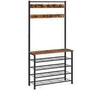 HOOBRO Perchero con Zapatero, Árbol del Vestíbulo, Perchero de Pie, con Zapatero de 5 Niveles, Industrial, Marrón Rústico y Negro EBF80MT01G2