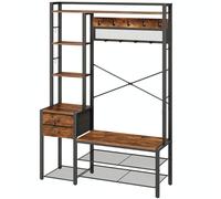 HOOBRO Perchero con Zapatero, Perchero con Estantería para Zapatos, Zapatero de Entrada con Cajones, Estante y Gancho, Organizador Todo en uno para Entrada, Guardarropa, Marrón Rústico EBF73MT01