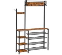 HOOBRO Perchero de Pie, Zapatero y Perchero 3 en 1, Perchero para Recibidor de Una Pieza, 4 Ganchos en S, 4 Estantes Auxiliares, para Entrada, Vestíbulo, Pasillo, Marrón Vintage y Negro EBF105MT01