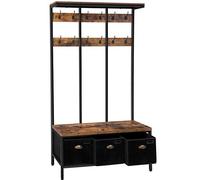 HOOBRO Perchero para Vestíbulo, Perchero de 12 Ganchos y 3 Cajones Organizadores, Banco Zapatero, Organizador de Entrada, para Sala de Estar, Dormitorio, Estable, Diseño Industrial EBF33MT01