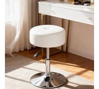 HOOBRO Taburete de Bar Redondo Giratorio y Ajustable en Altura, con Asiento Acolchado, Taburete de Tocador, Silla para Maquillaje, Cocina, Escritorio, para Dormitorio, Estudio, Blanco EWT60BY01