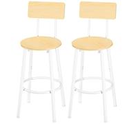 HOOBRO Taburetes Altos de Cocina, Juego de Dos Taburetes de Bar Industrial con Respaldo, Taburete con Reposapiés, Silla Alta para Cocina, Patas Ajustables, Fácil Montaje, Blanco y Natural EWN32BY01G1