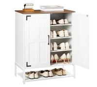 HOOBRO Zapatero, Armario de Zapatos de 6 Niveles de Estilo Rústico, Estantes Ajustables, Mueble Independiente para Zapatos para Recibidor, Dormitorio, Vestidor, Blanco y Nogal EWH44SC01