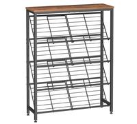 HOOBRO Zapatero Inclinado de 5 niveles, Diseño Estrecho, para 12 16 pares de zapatos, estilo Industrial, para Pasillo, Dormitorio y Recibidor, Marrón Rústico y Negro EBF20XJ01