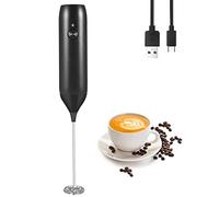 HOOCEN Espumador de leche para espumador de café funciona con pilas, espumador de viaje portátil, espumador de leche eléctrico para café con leche, capuchino, frappe, mezclador de bebidas con mini batidores y cable USB negro