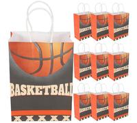 HOODANCOS 10 Bolsas de Obsequio Diseño de Baloncesto para Fiesta Deportiva, Papel Resistente, Gran Capacidad y Uso Versátil para Compras y Regalos
