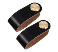 HOODANCOS 2 Tiradores de Cuero Negro Fáciles de Usar para Armarios y Cajones, Manijas Elegantes de Metal y Cuero Pack de 2 Piezas Ideales para Muebles Hogar