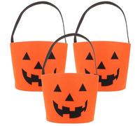 HOODANCOS 3 Bolsas de Dulces Halloween de Fieltro Diseño de Cubo de Calabaza Naranja Reutilizables y Ligeras Truco o Trato y Fiestas Temáticas de Halloween