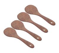 HOODANCOS 4 Cucharas de Madera para Cocinar de Wengué Espátulas Antiadherentes Cabezal Redondo Poco Profundo Paletas para Servir Arroz y Voltear en Cocina Doméstica y Profesional